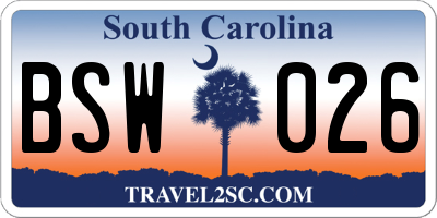 SC license plate BSW026