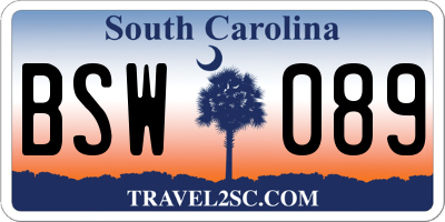 SC license plate BSW089