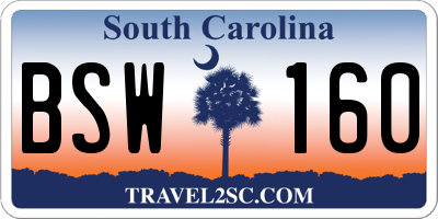 SC license plate BSW160