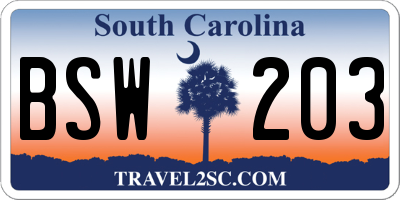 SC license plate BSW203