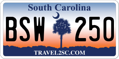 SC license plate BSW250