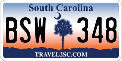 SC license plate BSW348