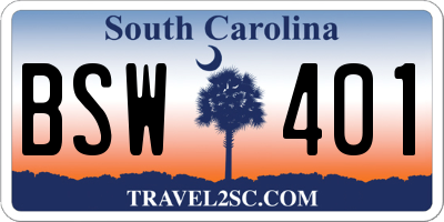 SC license plate BSW401