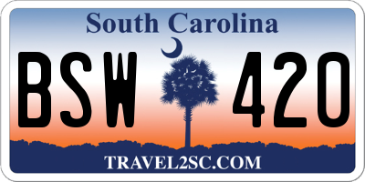 SC license plate BSW420