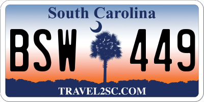 SC license plate BSW449