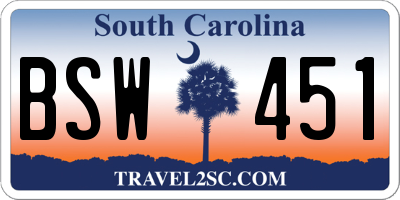 SC license plate BSW451
