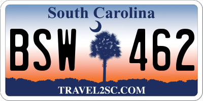SC license plate BSW462