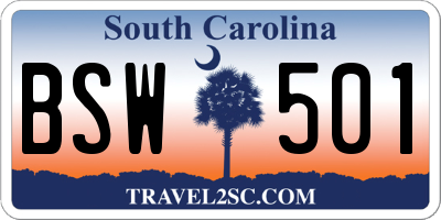 SC license plate BSW501