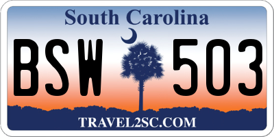 SC license plate BSW503
