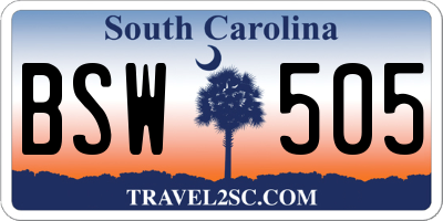 SC license plate BSW505