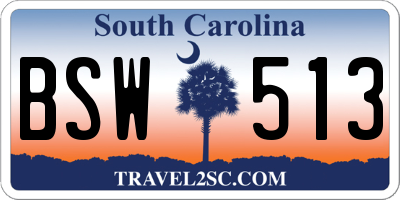 SC license plate BSW513
