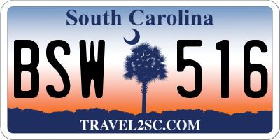 SC license plate BSW516