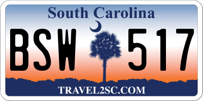 SC license plate BSW517