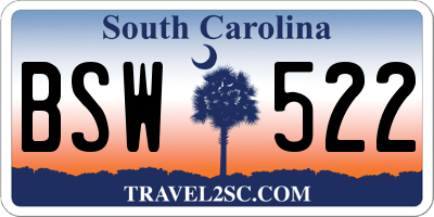SC license plate BSW522
