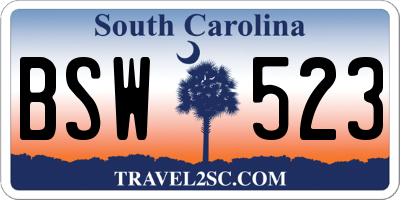 SC license plate BSW523