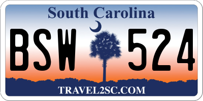 SC license plate BSW524