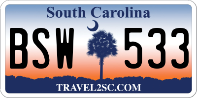SC license plate BSW533