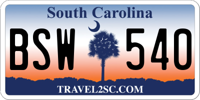 SC license plate BSW540