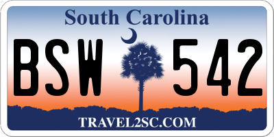 SC license plate BSW542