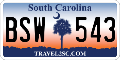 SC license plate BSW543
