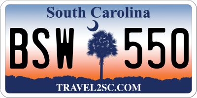 SC license plate BSW550