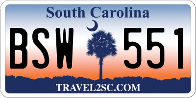 SC license plate BSW551