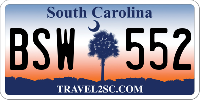 SC license plate BSW552