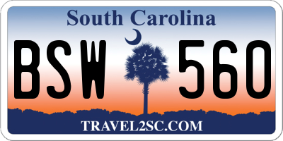 SC license plate BSW560