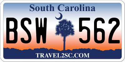 SC license plate BSW562