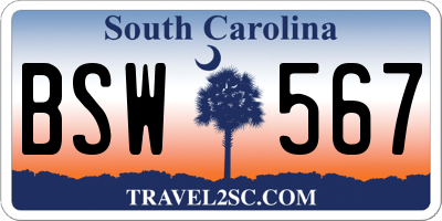 SC license plate BSW567