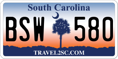 SC license plate BSW580