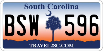 SC license plate BSW596