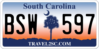 SC license plate BSW597