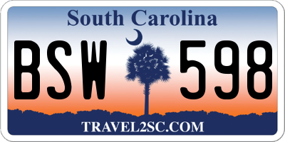 SC license plate BSW598