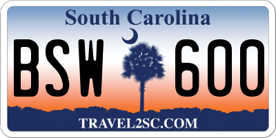 SC license plate BSW600