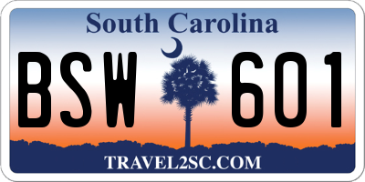 SC license plate BSW601