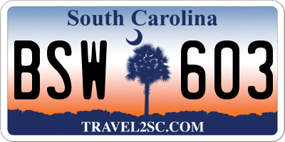 SC license plate BSW603
