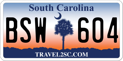 SC license plate BSW604
