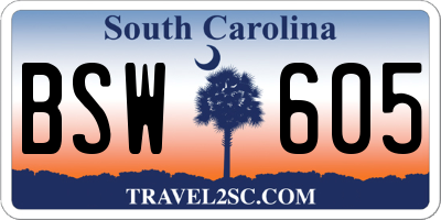 SC license plate BSW605