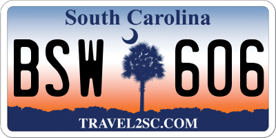SC license plate BSW606