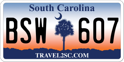 SC license plate BSW607