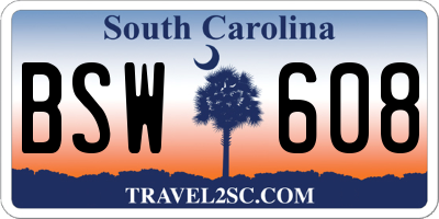 SC license plate BSW608