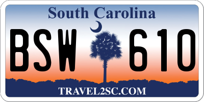 SC license plate BSW610