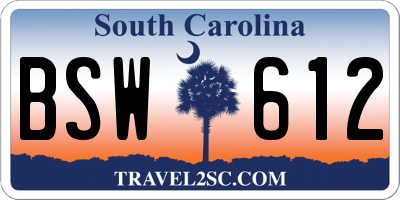 SC license plate BSW612
