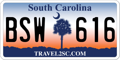 SC license plate BSW616