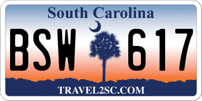 SC license plate BSW617