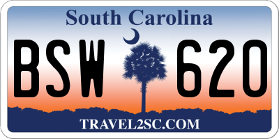 SC license plate BSW620