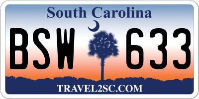 SC license plate BSW633