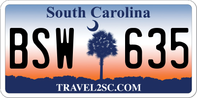 SC license plate BSW635
