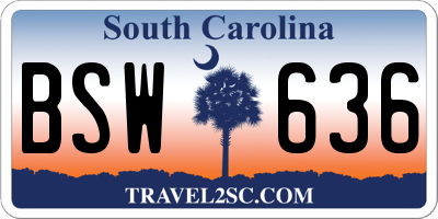 SC license plate BSW636